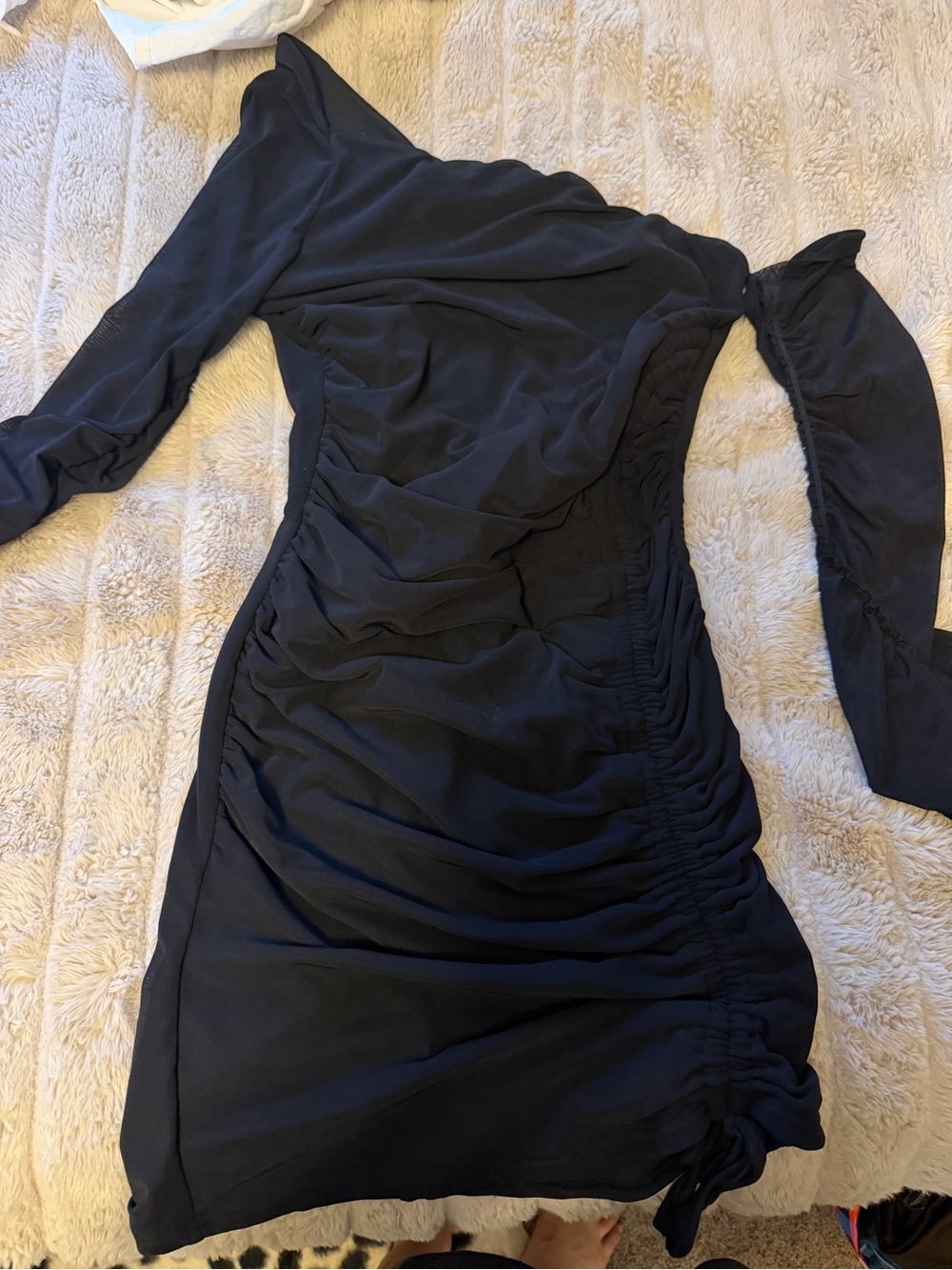 Black One-Shoulder Ruched Women’s Dress